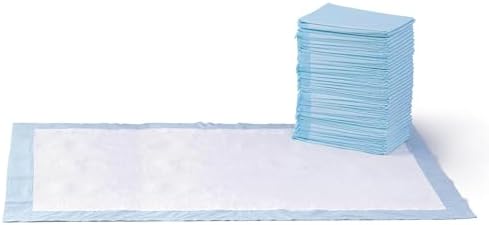 Amazon Basics Leak-Proof Dog and Puppy Potty Training Pee Pads with Quick-Dry 5-Layer Surface, Standard Absorbency, Giant Size, 27.5 x 44 Inch, Blue & White, 40-Pack by AmazonBasics