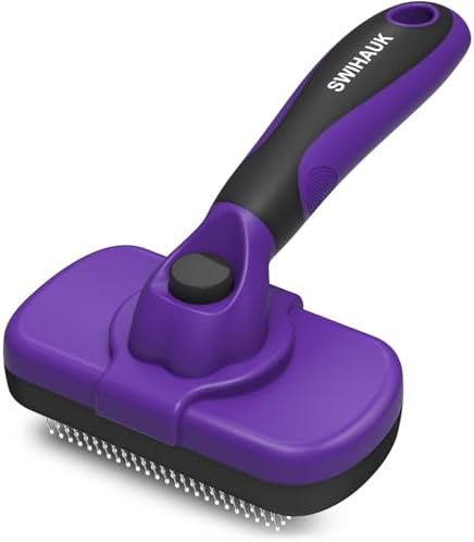 Swihauk Self Cleaning Slicker Brush for Dogs & Cats, Skin Friendly Pet Grooming for Shedding, Deshedding, and Hair Removal - Puppy Brush for Long Haired Pets, Pet Supplies, Purple by swihauk