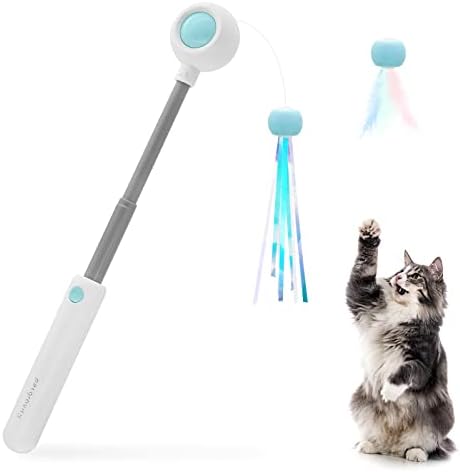 Andiker Cat Teaser Stick, Retractable Cat Wand with Replacement Head, Cat Feather Toy, Cat Interactive Toy for Indoor Cats for Relief Boredom and Exercise (Blue) by Andiker-ServingforYou