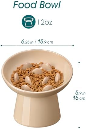 vancasso Ceramic Slow Feeder Cat Bowl, 6.25 Inch Elevated Cat Slow Feeder Bowl, Anti Vomiting for Dry and Wet Food, Brown - Image 2
