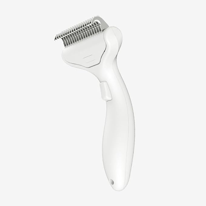 Pet Comb for Dogs & Cats, Dog Combs for Grooming, Pet Brush with Self-Cleaning Button, Comfortable Grip and Wide Teeth Effortlessly Remove Tangles & Loose Fur. 1pc, White