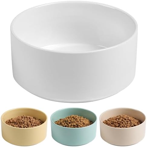 Non Slip Dog Bowls, Heavy Ceramic Dog Food and Water Bowl with Silicone Base, Pet Feeding Bowl for Puppies, Small and Medium Dogs (Glossy White, 6 Inches) by Kitwinney
