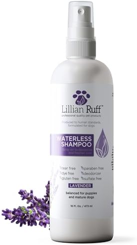 Lillian Ruff Waterless No-Rinse Dog Dry Shampoo Spray with Hydrating Essential Oils - pH-Balanced Dry Shampoo for Dogs - Clean, Condition, Detangle & Deodorize Dry, Sensitive Skin (Lavender) by LillianRuff