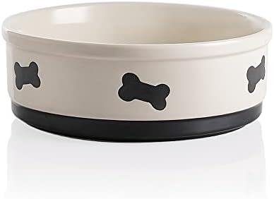 Sweejar Ceramic Dog Bowls with Bone Pattern, Dog Food Dish for Large Dogs, Porcelain Pet Bowl for Water 70 Fl Oz (Beige) by Sweejarco1949