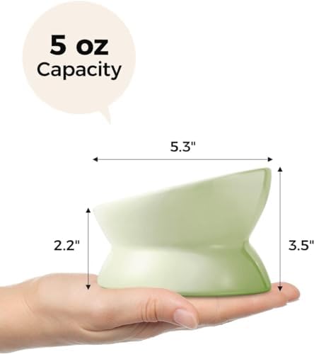LoeJan Elevated Cat Food Bowl, 5 Oz Ceramic Raised and Tilted Water Bowl, Anti Vomiting and Protect Pets' Spines Dishes for Small Dog, Fat Faced Cat, Kitten (Green, 2 Pack) - Image 5