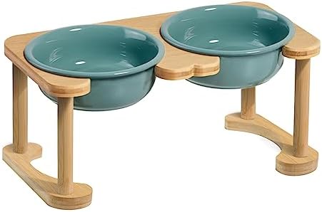 Ceramic Elevated Dog Bowls, Raised Pet Food and Water Bowl Set, Dark Green by Wordcam