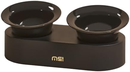 MS!MAKE SURE Raised Cat Bowls Set - Ceramic Dishes with Non-Slip Stand, 9° Tilted, Lead & Cadmium Free, for Small Dogs and Cats, 6.5" Wide - 2 x 320ML (10.8 oz), Black by MS%EF%BC%81MAKESURE