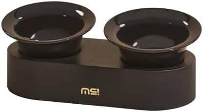 MS!MAKE SURE Raised Cat Bowls Set - Ceramic Dishes with Non-Slip Stand, 9° Tilted, Lead & Cadmium Free, for Small Dogs and Cats, 6.5" Wide - 2 x 320ML (10.8 oz), Black by MS%EF%BC%81MAKESURE