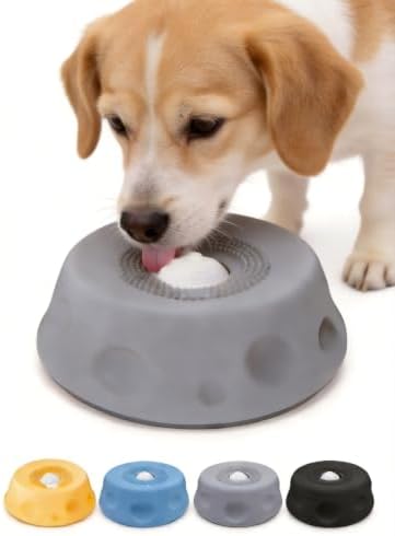 Dog Lick Ball Bowl with Rolling Ball, Food Silicone, Non-Slip Base, Gray by Unknown