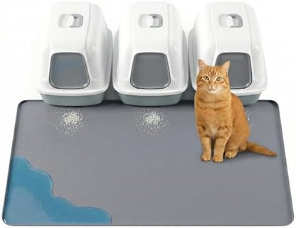 XL Cat Litter Mat: Premium Silicone Waterproof Litter Box Mat with 0.63" High Raised Edges - Non-Slip, Easy to Clean, Soft on Paws Floor Protector for Scatter Control by PetNova