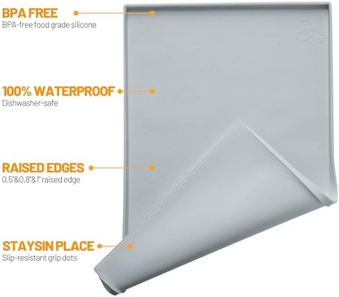 Hubulk Dog Feeding Mat,100% Waterproof Food Grade Silicone Pet Food and Water Bowl Placemat,Dishwasher, High Raised Edge to Prevent Spills,Nonslip Tray to Stop Messes on Floor（28"x18"x0.8", Mist） - Image 2