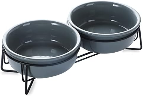 GDCZ Elevated 15 Oz Ceramic Double Cat Bowls with 11.6x2.5 Inch Stand (Grey) by GDCZ