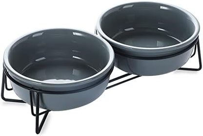 GDCZ Elevated 15 Oz Ceramic Double Cat Bowls with 11.6x2.5 Inch Stand (Grey) by GDCZ
