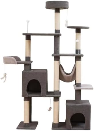 Cat Tree 67in Cat Tower Scratching Post for Cats Tree Tower Furniture for Cats Plush Multi-Level Cat Condo (Gray) by UNA+MASCOTA
