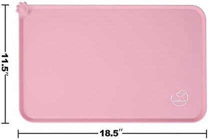 Silicone Waterproof Dog Cat Pet Feeding Mats, Non Slip, Easy Clean Pet Dog Cat Bowl Mats Placemat (18.5" x 11.5") Pink - Image 3