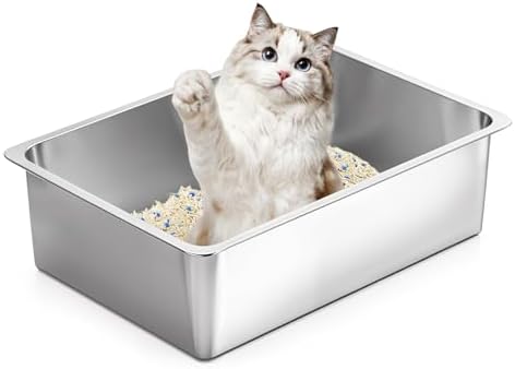 Kirecoo Large Stainless Steel Cat Litter Box High Sided, Non-Stick by Kirecoo