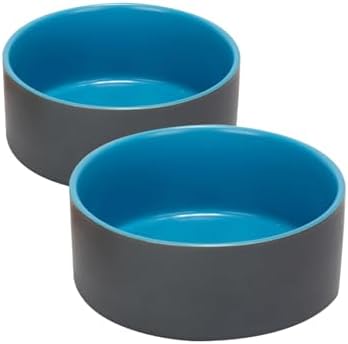 SPUNKYJUNKY 28.7OZ Ceramic Dog and Cat Bowl, Modern Cute Weighted Food Water Bowl for Replacement Blue-Grey (2 Pack) by SPUNKYJUNKY