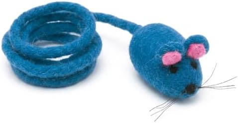 Glaciart One Felt Mouse Cat Toy – Soft Fuzzy Enrichment 100% Natural Wool - Interactive Catnip Play Cat Toy Set - Safe for Pets, Non-AZO Colored Dyes - 42” Long by GlaciartOne