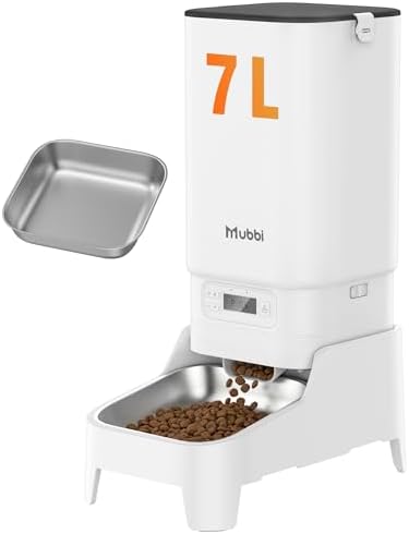 Automatic Dog Feeder with Elevated Stand - 7L Cat Food Dispenser with Large Food Tray, Timed Auto Cat Feeder for Dry Food, 6 Meals Per Day, No-Jam, Freshness Design, Detachable for Easy Clean by Mubbi