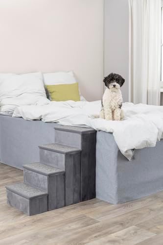 TRIXIE 4-Step Velour Pet Stairs, Gray - Image 3