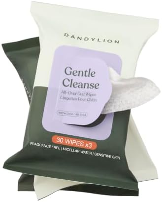 Dandylion Dog Wipes, Gentle Cleanse, Micellar Water Formula, 90 Count by DandylionDogPawCleansers