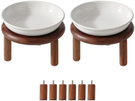 Havniva Elevated Cat Bowls, Ceramic Cat Bowl with Wood Stand, Wide Opening by Havniva