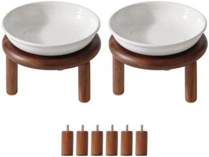 Havniva Elevated Cat Bowls, Ceramic Cat Bowl with Wood Stand, Wide Opening by Havniva
