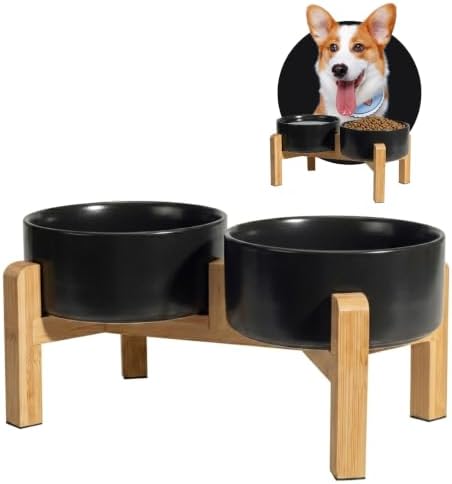 Elevated Ceramic Dog Bowl, 3.6 Cups Dog Food and Water Bowl Set with Stand by PTOBER