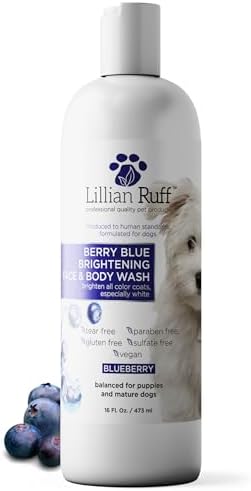 Lillian Ruff PRO Formula Berry Blue Brightening Pet Shampoo - Ultra-Hydrating Professional Whitening Dog Shampoo, Vivid Show-Quality Coat Enhancer, Tear Stain & Odor Eliminator With ProVitamin B5 16oz by LillianRuff