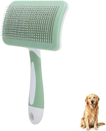 Self-Cleaning Slicker Dog Brush for Large Long-Haired Breeds （Green） by PetJoyHaven