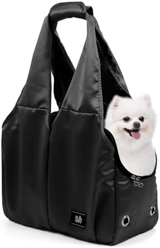 Dog Purse Carrier for Small Dogs, Cats, and Puppies – Soft-Sided Travel Pet Tote Bag with 4 Large Pockets, Foldable, Lightweight, Fits Pets up to 15 lbs, for Travel, Outings (Black) by Unknown