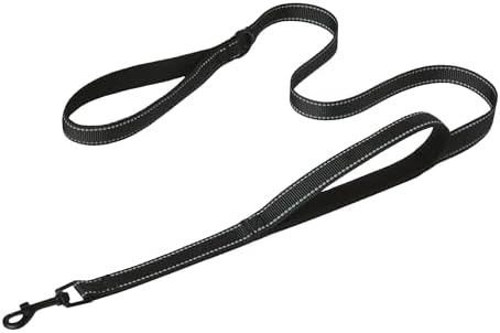 Amazon Basics Dog Leash, 4ft with 2 Comfortable Dual Padded Handles for Traffic Control, Highly Reflective Leashes for Large & Medium Dogs, Night Safety, Easy Snap Hook, Black by AmazonBasics