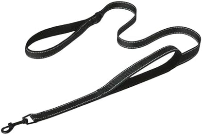 Amazon Basics Dog Leash, 4ft with 2 Comfortable Dual Padded Handles for Traffic Control, Highly Reflective Leashes for Large & Medium Dogs, Night Safety, Easy Snap Hook, Black by AmazonBasics