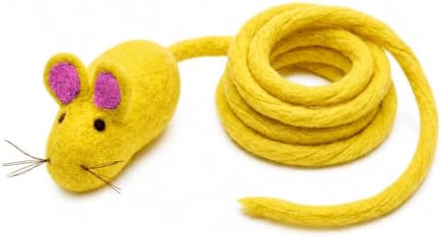 Glaciart One Felt Mouse Cat Toy – Soft Fuzzy Enrichment 100% Natural Wool - Interactive Catnip Play Cat Toy Set - Safe for Pets, Non-AZO Colored Dyes - 100” Long by GlaciartOne