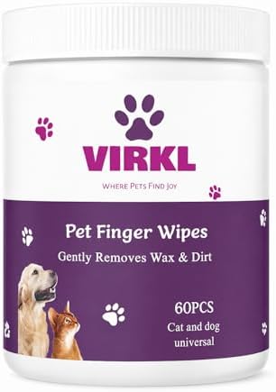 Pet Finger Wipes for Dogs & Cats – Ear, Eye and Teeth Cleaning Wipes – Alcohol-Free, Fragrance-Free, Plant-Based Grooming Wipes for Sensitive Pets – 60 Count by VirklWipes