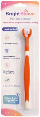 Triple Head Dog Toothbrush- 3- Sided Pet Toothbrush for Faster Cleaning, Helps Reduce Plaque & Bad Breath, Easy to Use Dog Dental Care Tool for Medium &Large Dogs. (Orange) by Unknown