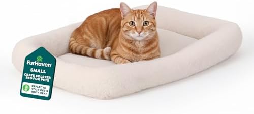 FurHaven Dog Bed for Extra Small Dogs & Cats, Bolster Crate Pad with Soft Supportive Base for Carriers & Kennels, Machine Washable, Extra Small, Sherpa Fleece, Cream by FurHaven