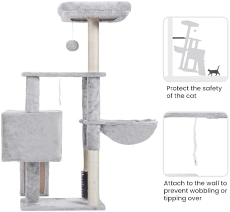 Heybly Cat Tree with Cat Self Groomer Brush, 42.5 inch HCT005SW - Image 6