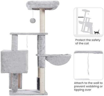 Heybly Cat Tree with Cat Self Groomer Brush, 42.5 inch HCT005SW - Image 6