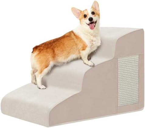 Ahpmeoa Dog Stairs for Small Dogs 15.7" H, Dog Ramp for Bed, 3-Step, Beige by Ahpmeoa
