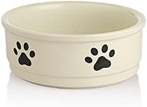 Sweejar Ceramic Dog Bowls with Paw Pattern, Dog Food Dish for Small Dogs, Porcelain Pet Bowl for Water 16 Fl Oz (Beige) by Sweejarco1949