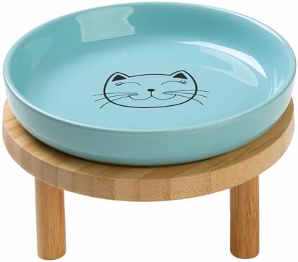 Lusifaco Shallow Wide Elevated Cat Bowls Whisker Fatigue(Blue,Set of 1) by MakesMealsMoreEnjoyable