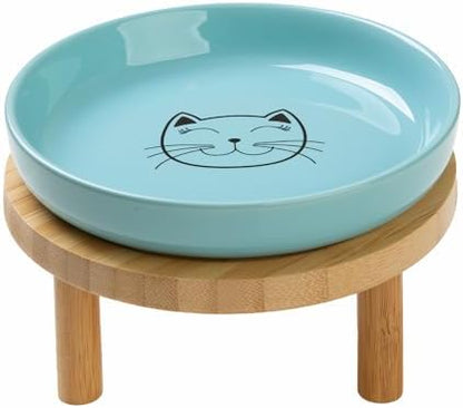 Lusifaco Shallow Wide Elevated Cat Bowls Whisker Fatigue(Blue,Set of 1) by MakesMealsMoreEnjoyable