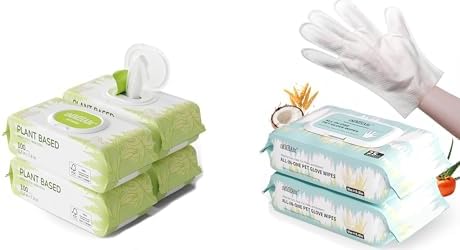 IMMHABI 50-Count Pet Glove Wipes + 400-Ct Square Wipes Bundle | Odor Control & Thick Cleaning | Paws/Ears + Fur/Surfaces by IMMHABI