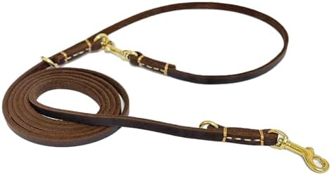 Multi Function 8ft Genuine Leather Hands Free Dog Training Leash for Puppy Small and Medium Dogs (8 Foot*3/8 inch, Brown) by GuidingStar