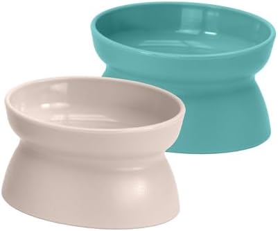 Kitty City Elevated Cat Bowls (Set of 2), Whisker-Friendly Raised Cat Food & Water Dishes, Modern Pedestal Design, Dishwasher Safe, 10.8 oz Each – Teal & Light Pink by KittyCity