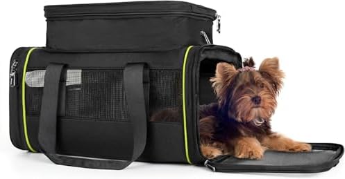 Black Expandable Pet Carrier for Cats/Dogs - Airline Approved, 2-Side & Height Extendable Design - Soft Sided Travel Bag(Black) by DAROSS