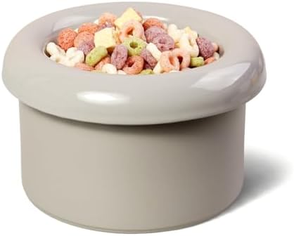 Donut Bowl Elevated Ceramic Cat Bowl with Stand, Raised Whisker-Friendly Bowl for Cats & Small Dogs, Patented Donut Design, Made in Korea (3.9" H -Gray) by BOWLBOWL