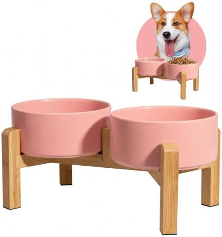Elevated Ceramic Dog Bowl, 3.6 Cups Dog Food and Water Bowl Set with Stand by PTOBER