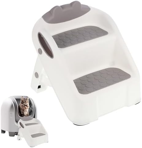 Cat Ramp for Litter Box,White Plastic Cat Ramp Fit for Automatic Litter Box,Double Layer Steps with Non-Slip Rubber Feet, Step for Small & Elderly Cats by Unknown